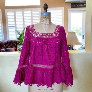 TRYB Anthropologie Crochet Eyelet Pink Top NWT S